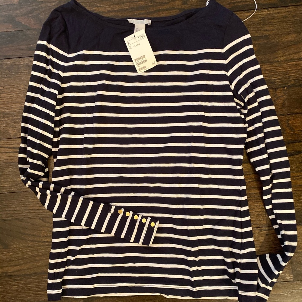 Long Sleeve Navy & White Shirt